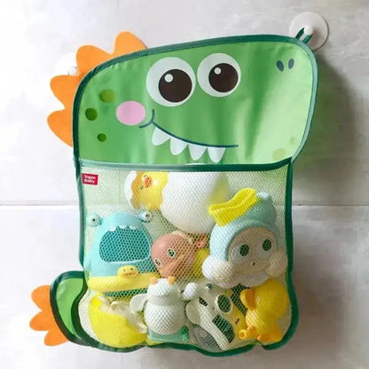 Filet pour jouets de bain vert en forme de dinosaure vue de face