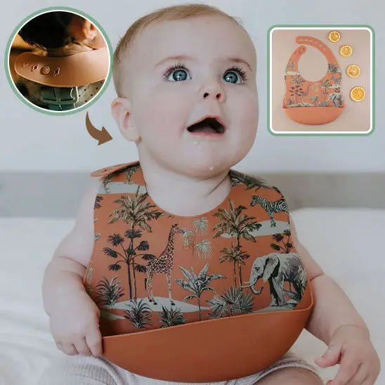 Bavoir bébé mignon vue de face | design adorable et couleurs vives pour les repas