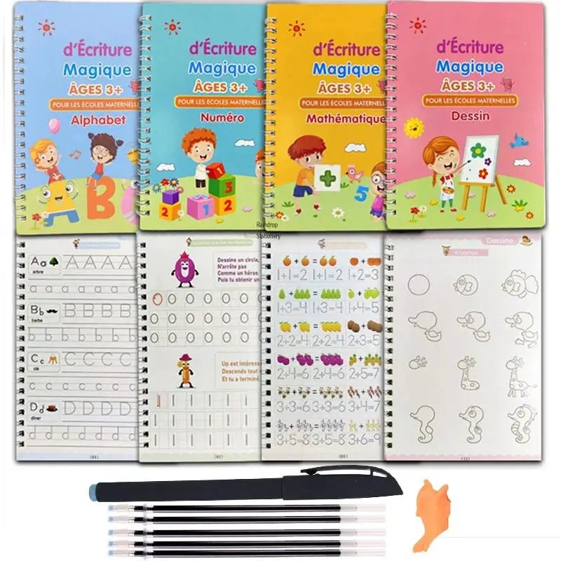 Cahier apprentissage magique ouvert | activités d'écriture et de coloriage pour enfants