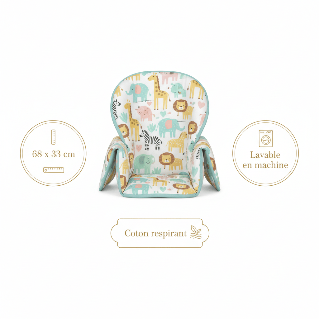 Coussin chaise haute | Confortable et Lavable - Les douceurs de bébé