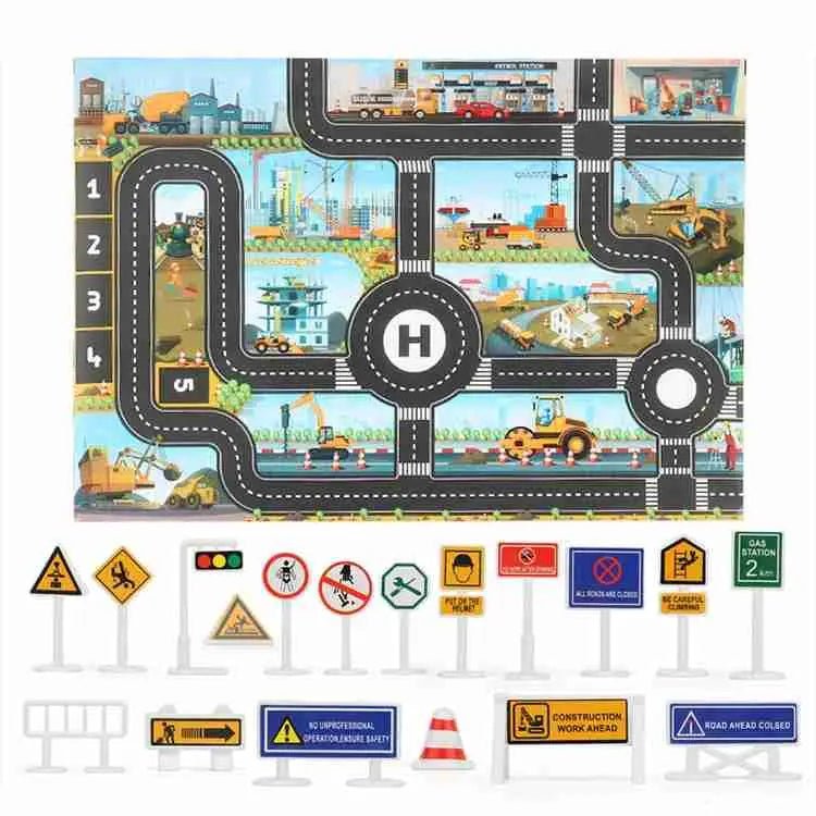Tapis routière avec petites voitures | jeu symbolique et motricité fine pour enfants