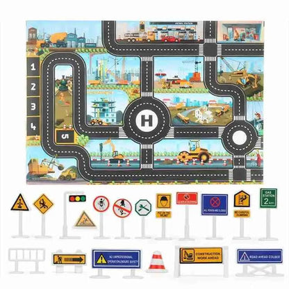 Tapis routière avec petites voitures | jeu symbolique et motricité fine pour enfants