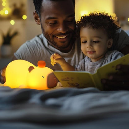papa et enfant avec veilleuse