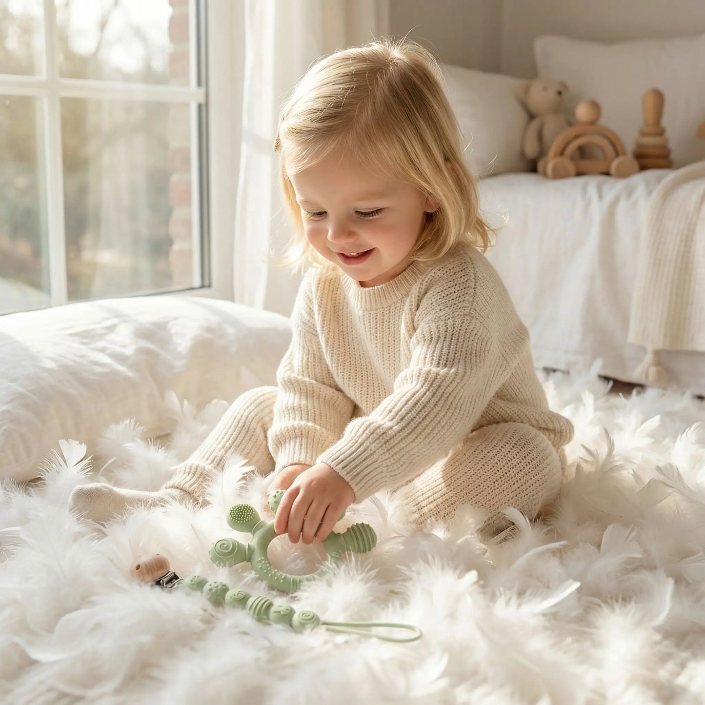 Anneau de dentition avec chaine de sucette | Apaisant Naturel