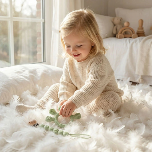 Anneau de dentition avec chaine de sucette | Apaisant Naturel