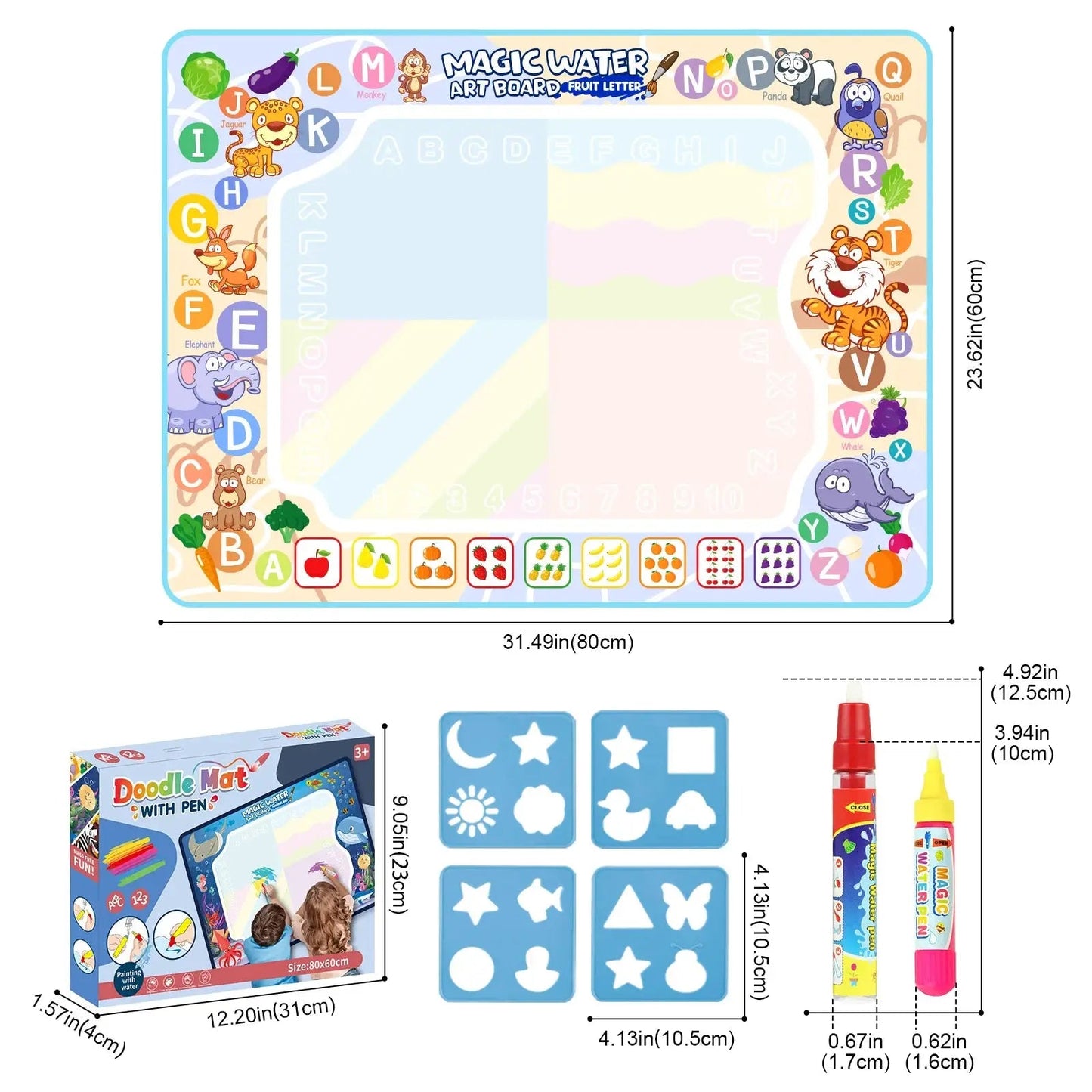 Tapis de dessin magique à l'eau vue de face | activité créative sans taches pour enfants